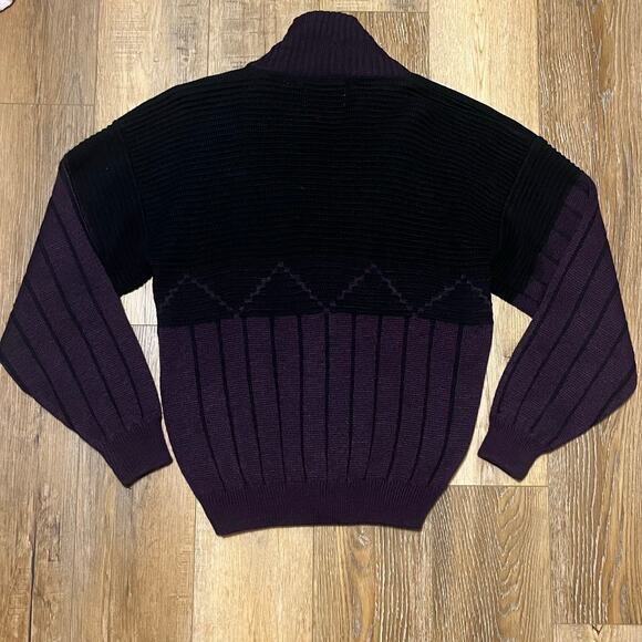 Vtg Randy River Geometric Knit Cardigan Sweater Leather Trim Mens L Grandpa Dad - Picture 4 of 9